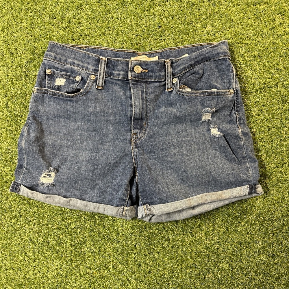 Levi's Mid Length Shorts Blue Denim Jean Roll Up Shorts Size 29